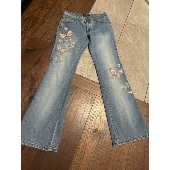 Angels Denim - Angels Butterfly Embroidered Flare Leg Jeans Medium Wash Blue Y2K Size 9